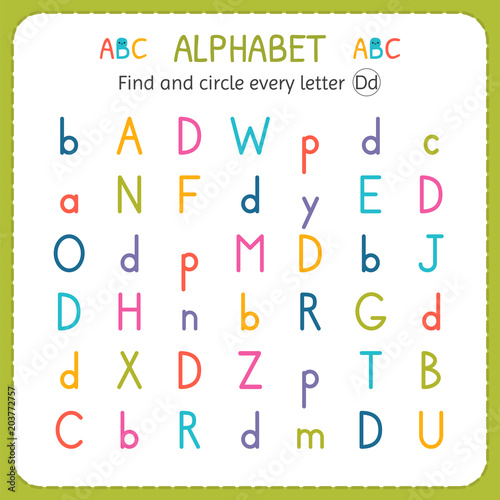 Find and circle every letter D. Worksheet for kindergarten and preschool. Exercises for children