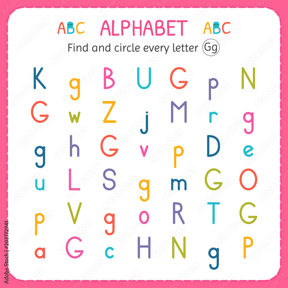 Find and circle every letter G. Worksheet for kindergarten and preschool. Exercises for children Find and circle every letter G. Worksheet for kindergarten and preschool. Exercises for children