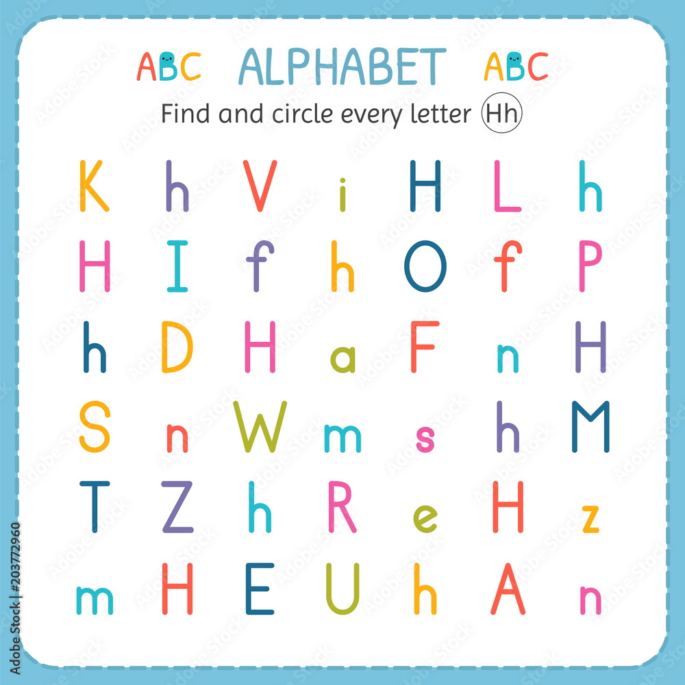 Find and circle every letter H. Worksheet for kindergarten and preschool. Exercises for children Find and circle every letter H. Worksheet for kindergarten and preschool. Exercises for children