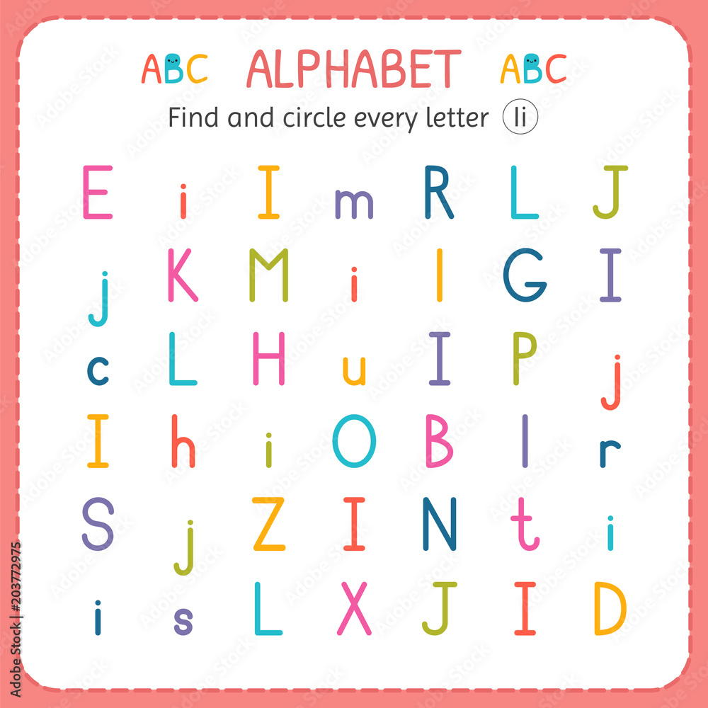 Find and circle every letter I. Worksheet for kindergarten and preschool. Exercises for children Find and circle every letter I. Worksheet for kindergarten and preschool. Exercises for children