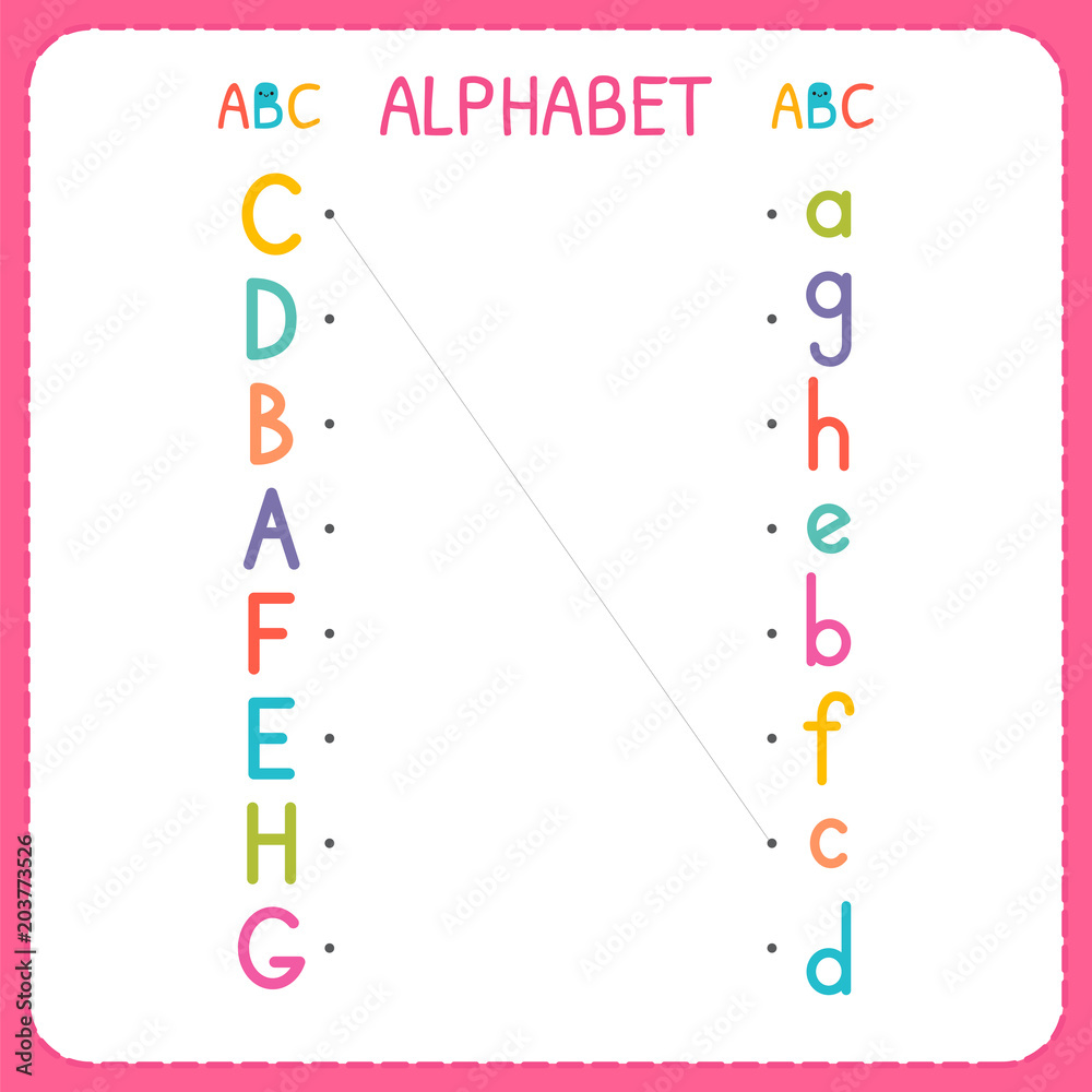 join each capital letter with the lowercase letter from a to h worksheet for kindergarten and preschool exercises for children stock vector adobe stock