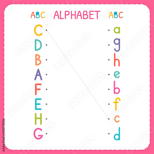 Join each capital letter with the lowercase letter. From A to H. Worksheet for kindergarten and preschool. Exercises for children