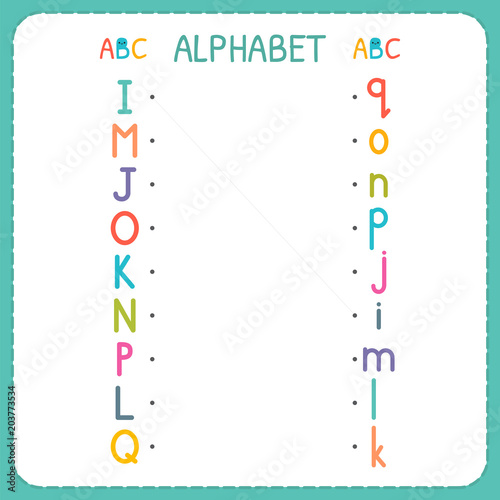 Join each capital letter with the lowercase letter. From I to Q. Worksheet for kindergarten and preschool. Exercises for children