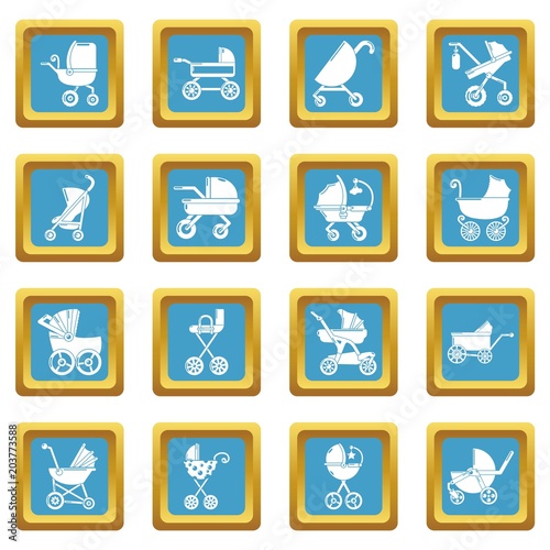 Baby carriage icons set vector sapphirine square isolated on white background 