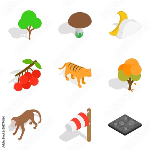 Zoological park icons set. Isometric set of 9 zoological park vector icons for web isolated on white background