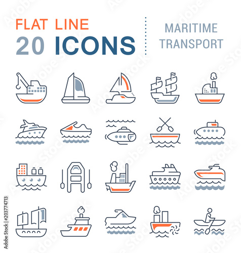 Set Vector Line Icons of Maritime Transport.