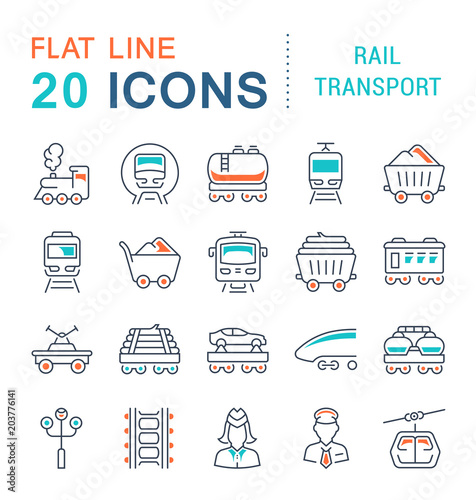 Set Vector Line Icons of Rail Transport.