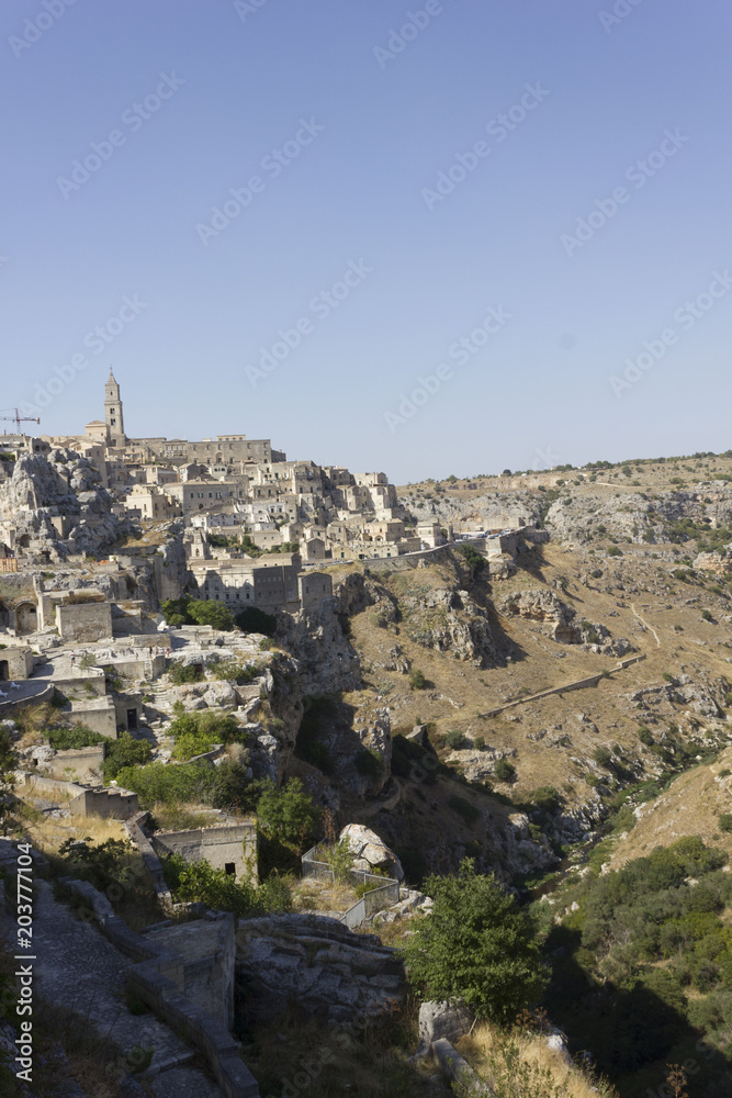 scenic view of Murgia landscape surrounding Matera city in Italy
