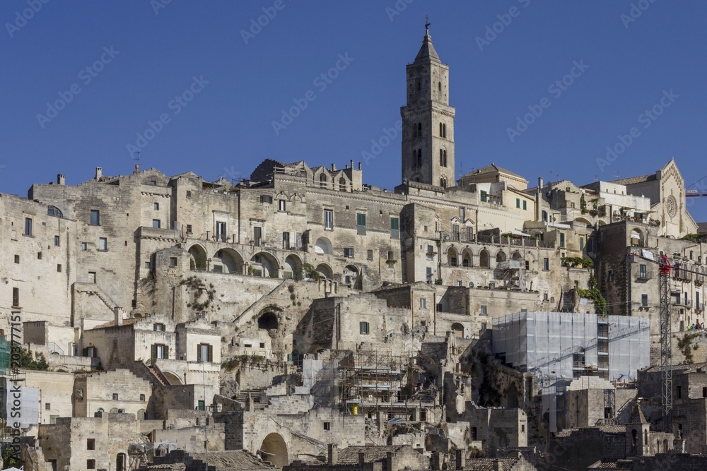 Ancient buildings overview in Matera sassi district, Italy