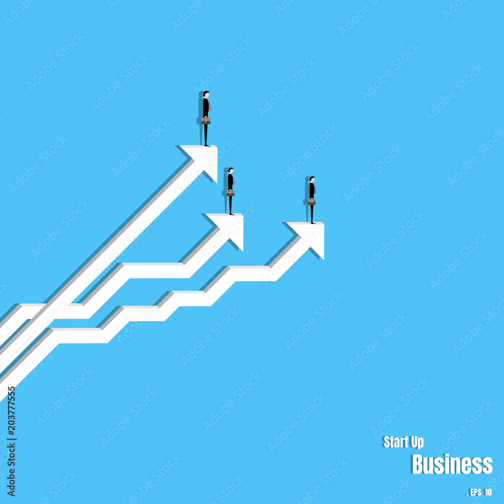 Group business, Businesman standing on arrow graph - obrazy, fototapety, plakaty 