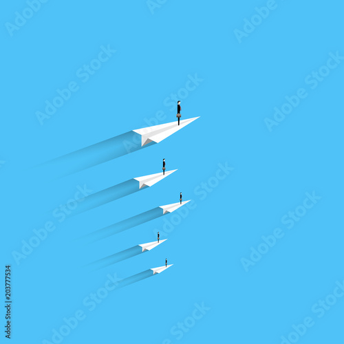 Group business, Businesman leader on a paper plane