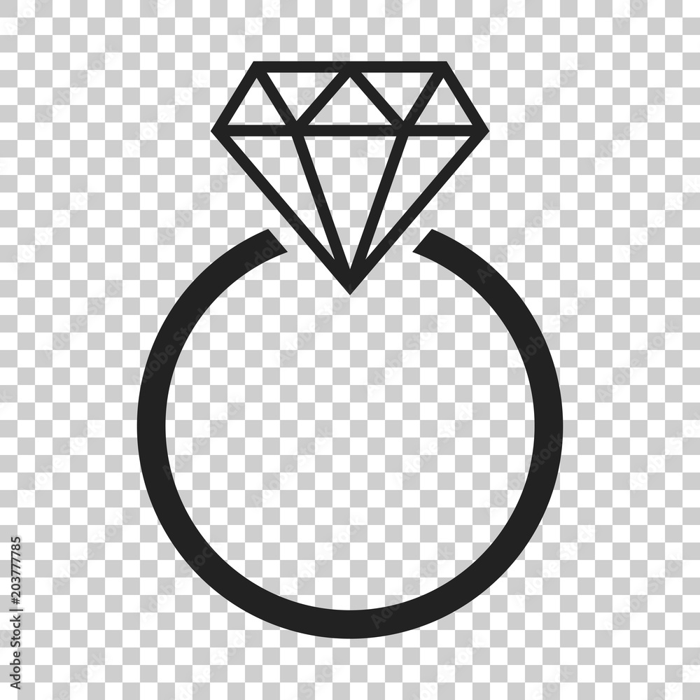 Engagement ring with diamond vector icon in flat style. Wedding jewelery ring illustration on isolated transparent background. Romance relationship concept. Engagement ring with diamond vector icon in flat style. Wedding jewelery ring illustration on isolated transparent background. Romance relationship concept.