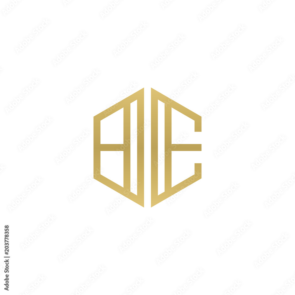 Initial letter BE, minimalist line art hexagon shape logo, gold color Initial letter BE, minimalist line art hexagon shape logo, gold color