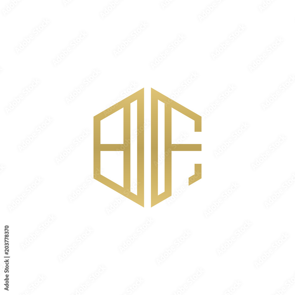 Initial letter BF, minimalist line art hexagon shape logo, gold color Initial letter BF, minimalist line art hexagon shape logo, gold color