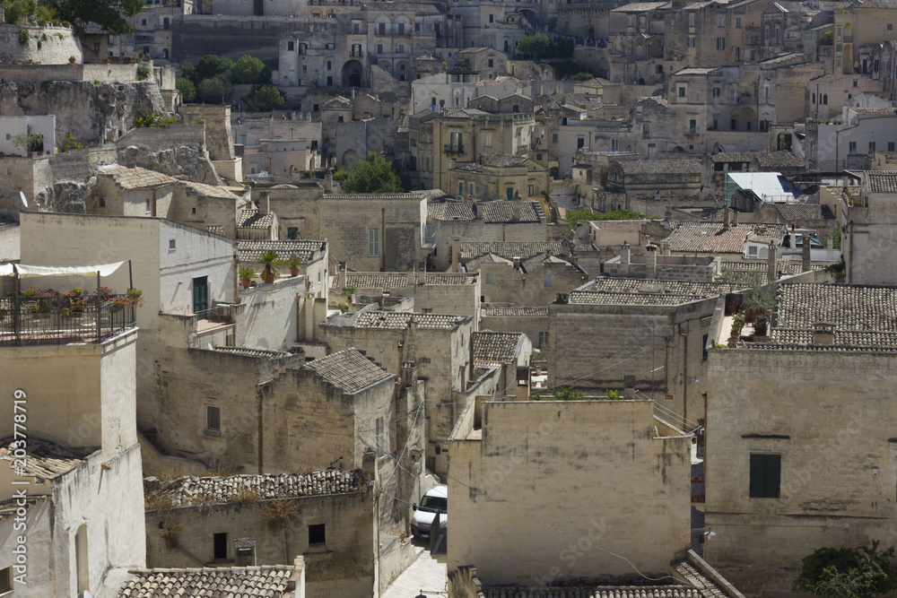 Matera ancient rupestrian houses in city center