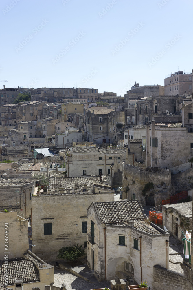 Matera ancient rupestrian houses in city center