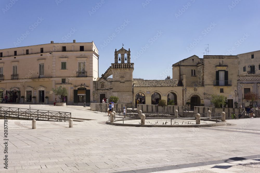 Matera city centre square, facing Materdomini church. Italy
