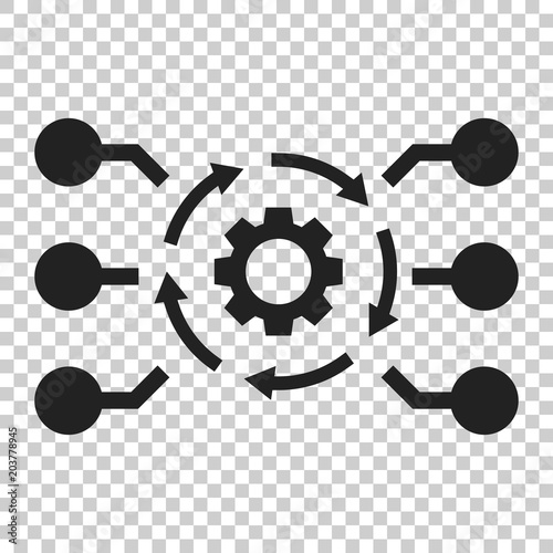 Algorithm api software vector icon in flat style. Business gear with arrow illustration on isolated transparent background. Algorithm concept.