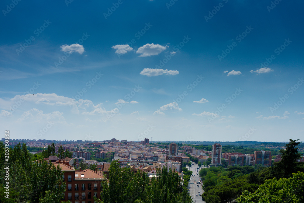Spain, Madrid, HIGH ANGLE VIEW OF TOWNSCAPE AGAINST SKY
