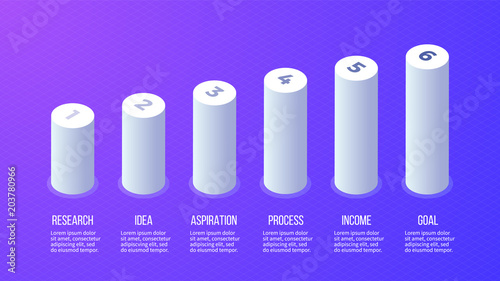 Business infographics. Bar chart, graph with 6 steps, options. Vector template.