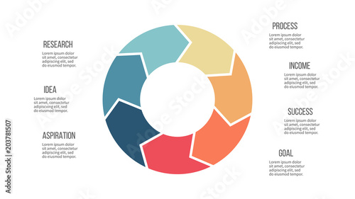 Business infographics. Circle with 7 parts, arrows. Vector template.