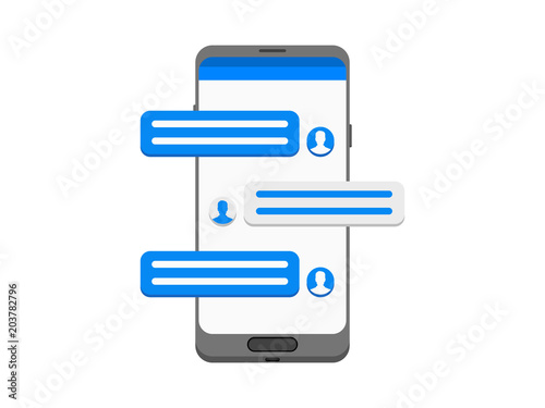 Message Conversation Bubbles on a Smartphone Screen , Sms notification chat Vector  Isometric Icons