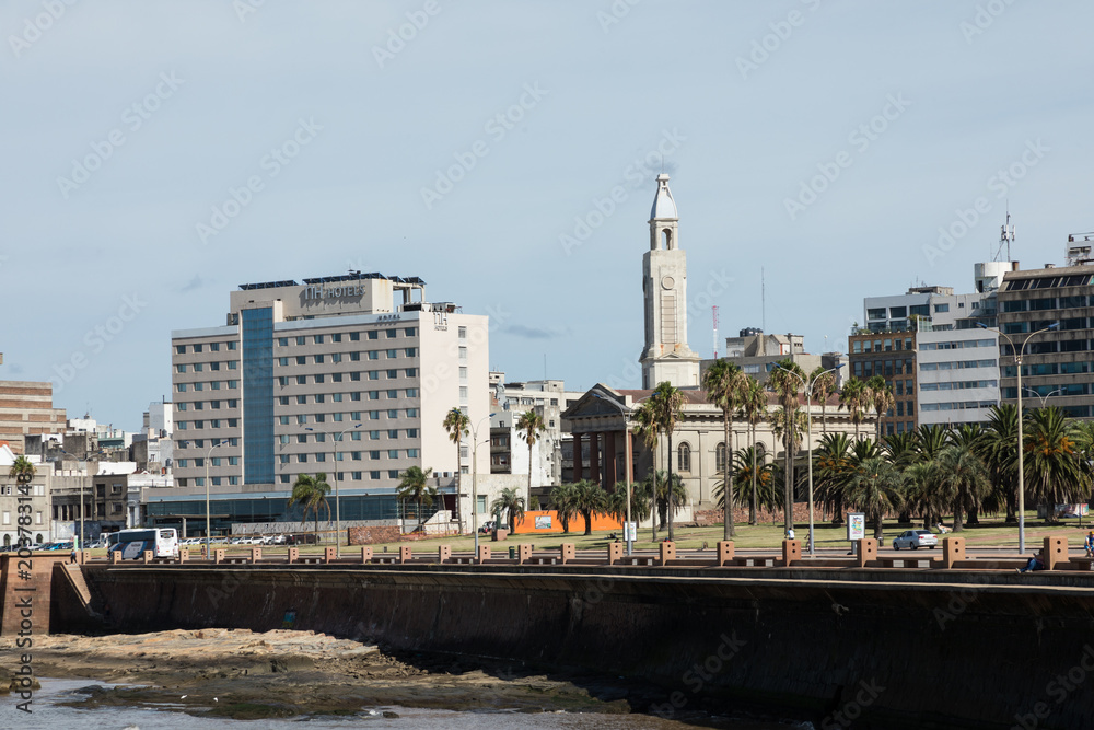 Residential buildings at boulevard in Montevideo, Uruguay. Montevideo is the capital and the largest city of Uruguay.