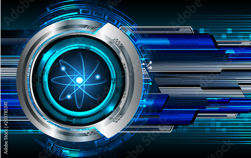 Dark Blue Shining atom scheme. illustration. Abstract Technology background for computer graphic © titima157