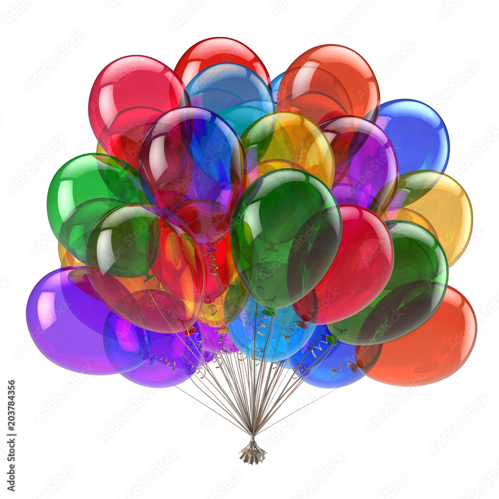 Colorful Multicolored Balloons Stickers. Bunch In Flat Style