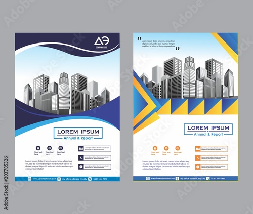 modern cover, brochure, layout for annual report with city background