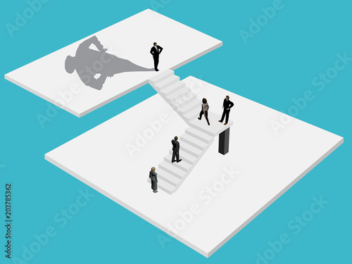 People climb the stairs to the boss