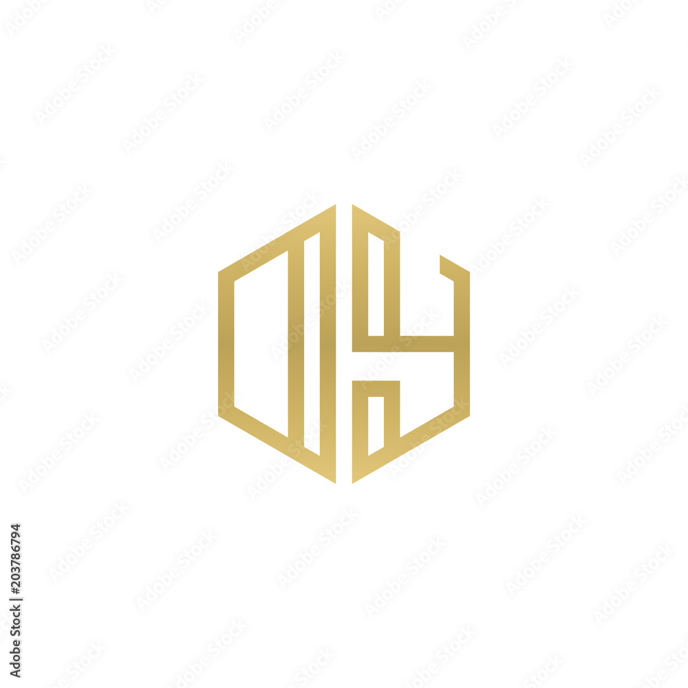 Initial letter DY, OY, minimalist line art hexagon shape logo, gold color Initial letter DY, OY, minimalist line art hexagon shape logo, gold color