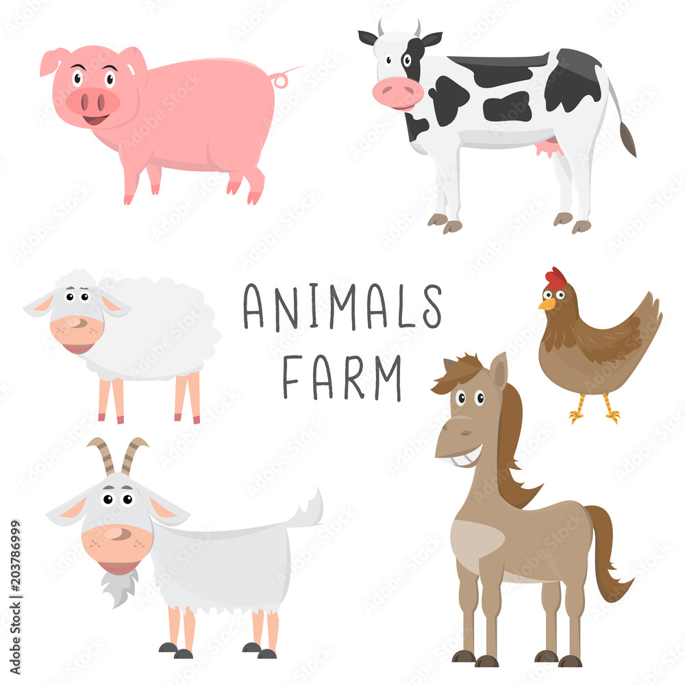set of animals in the farm cartoon flat design