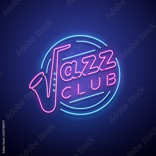Jazz club neon sign. Vector illustration.