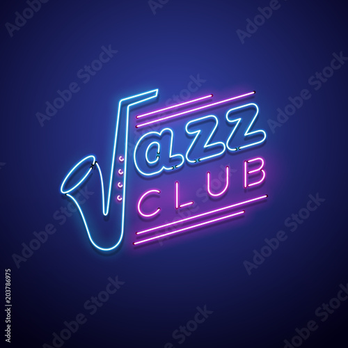 Jazz club neon sign. Vector illustration.