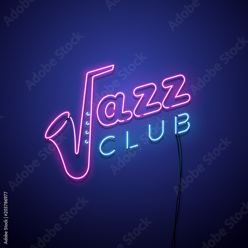 Sticker Jazz club neon sign. Vector illustration.