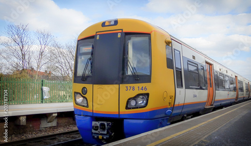 London; 16th of March 2015: A view of a overground Train stopped at the Clapham High Street tube overground station platform