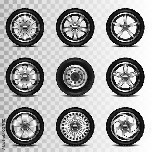Car wheels icons vector set