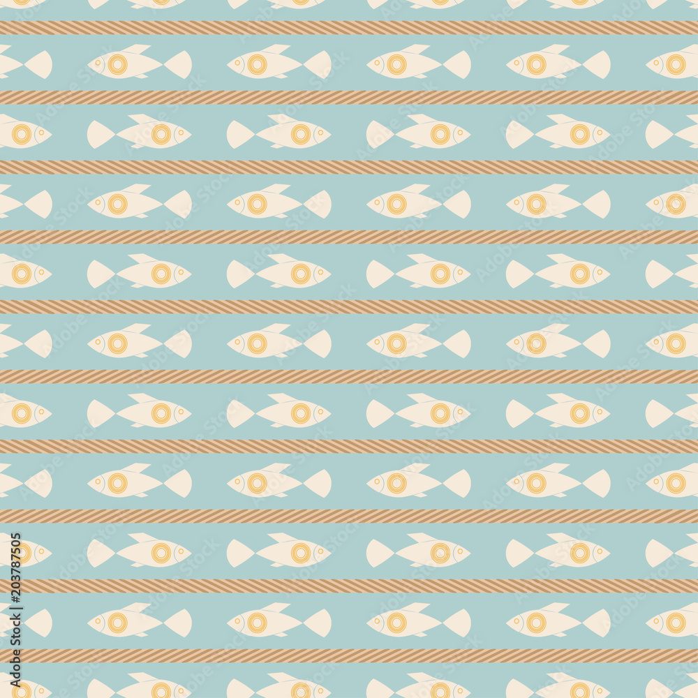 Nautical Geometric seamless pattern with fish. Nautical Geometric seamless pattern with fish.
