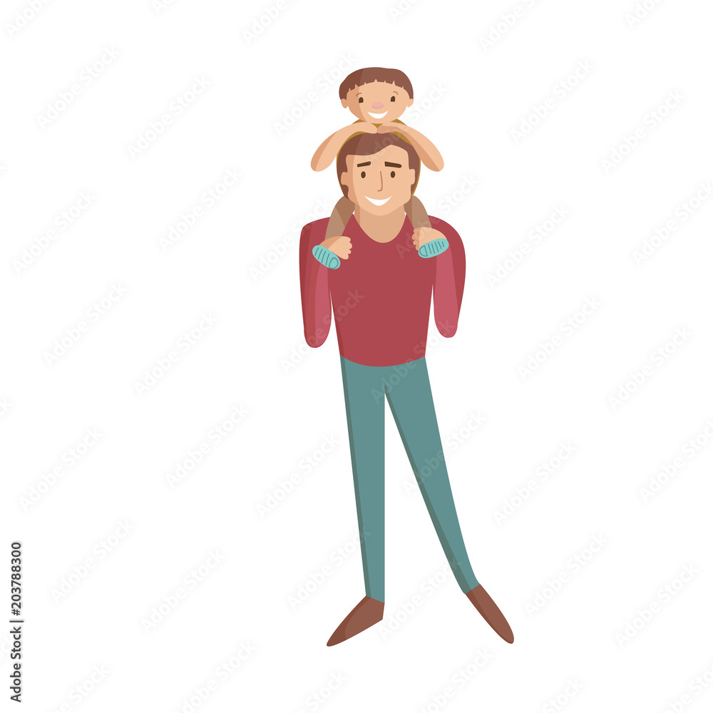 Fototapeta premium Dad with son cartoon illustration