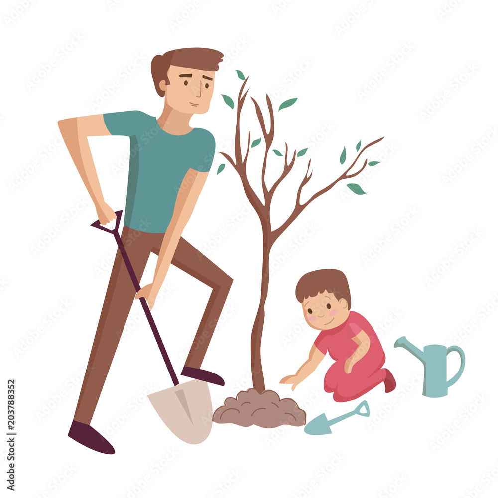 Fototapeta premium Dad with son cartoon illustration