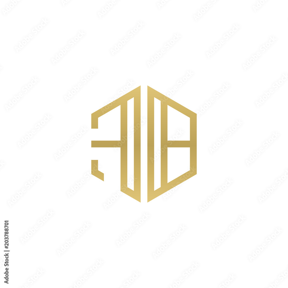 Initial letter FB, minimalist line art hexagon shape logo, gold color Initial letter FB, minimalist line art hexagon shape logo, gold color
