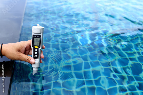 Canvas Print Resort Private pool has weekly check maintenance test, Salt Meter Level, to make