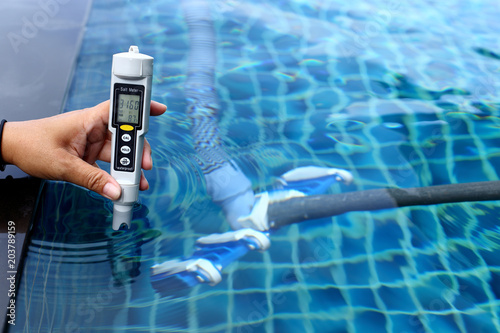 Obraz na plátne Resort Private pool has weekly check maintenance test, Salt Meter Level, to make