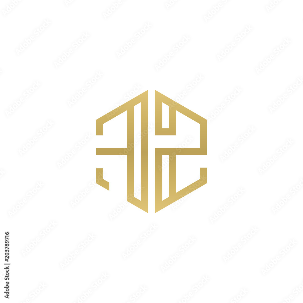 Initial letter FZ, minimalist line art hexagon shape logo, gold color Initial letter FZ, minimalist line art hexagon shape logo, gold color