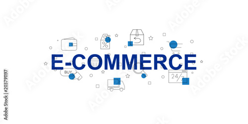 E-commerce vector banner. Word with line icon. Vector background