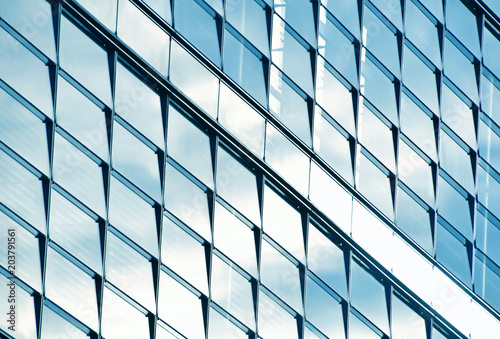 Modern business office building blue glass windows