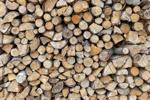 Pile of wood logs ready for winter