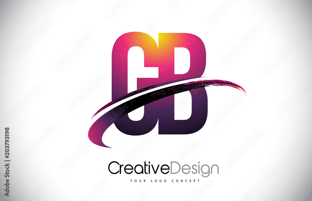 Obraz premium GB G B Purple Letter Logo with Swoosh Design. Creative Magenta Modern Letters Vector Logo.