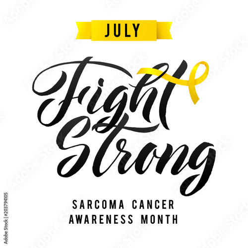 Nector Calligraphy Poster. Yellow Awareness Ribbons of Sarcoma Cancer Vector illustration